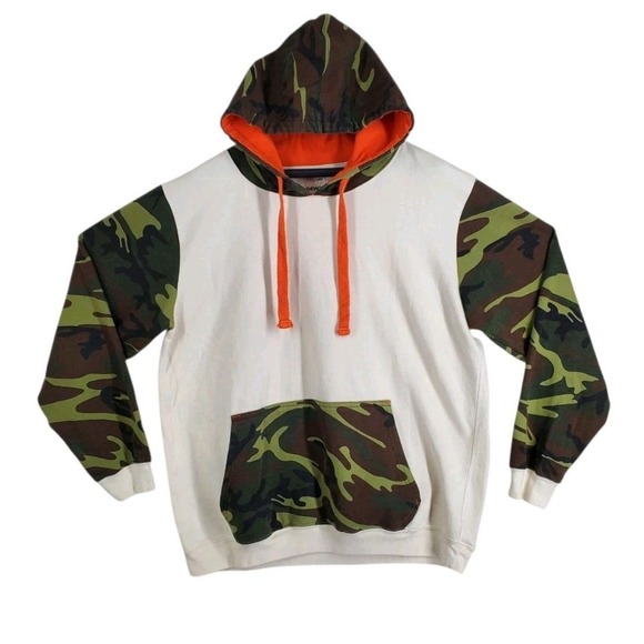 Volkswagon Code V Hoodie Sweatshirt Mens L Beige Green Camo Sleeves Fleece - Picture 4 of 11